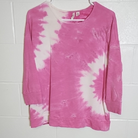 Tie-Dye French Terry Sweatshirt Top 3/4 Sleeves Drop Shoulder Boxy - Picture 1 of 13